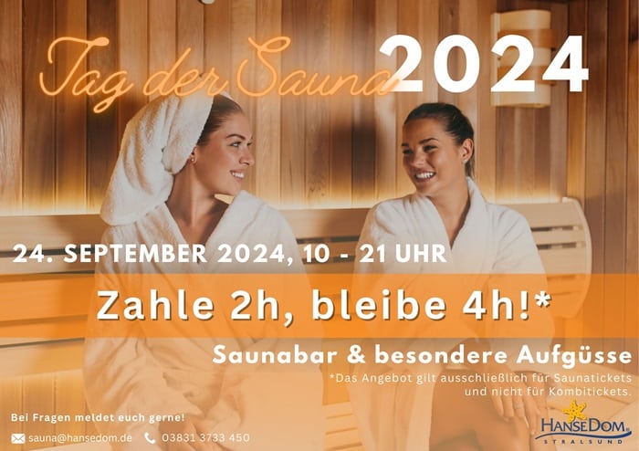 Tag der Sauna – Zahle 2h, bleibe 4h!